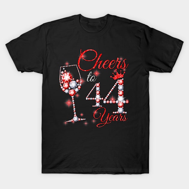 Cheers To 44 Years Old 44th Birthday Queen Diamond T-Shirt by Cortes1